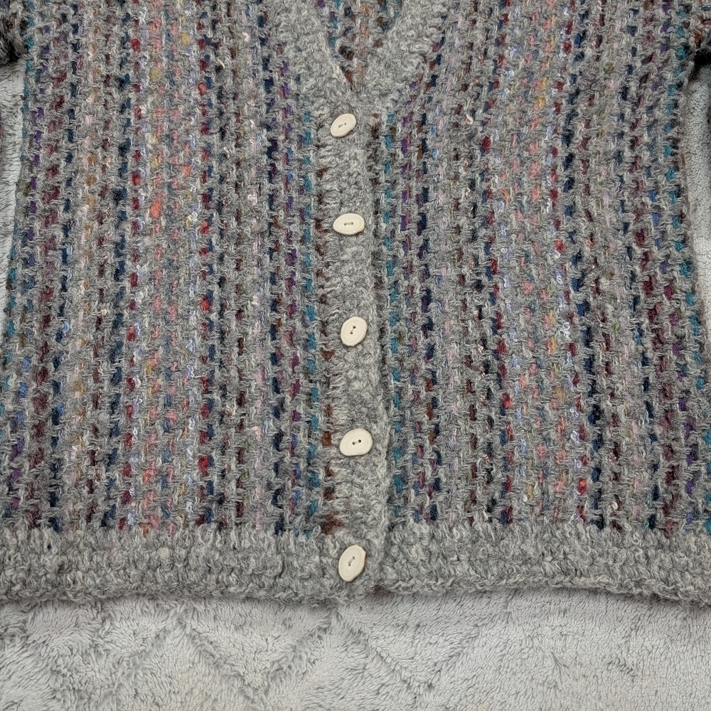VTG Sinfully Original Sweater Womens L Gray Multi Knit Wool Chunky Cardigan Boho - Picture 2 of 7